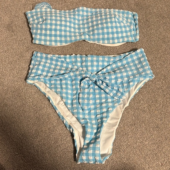 Aerie NWT gingham bikini set 💙🤍 L TOP, M BOTTOM - Picture 1 of 6